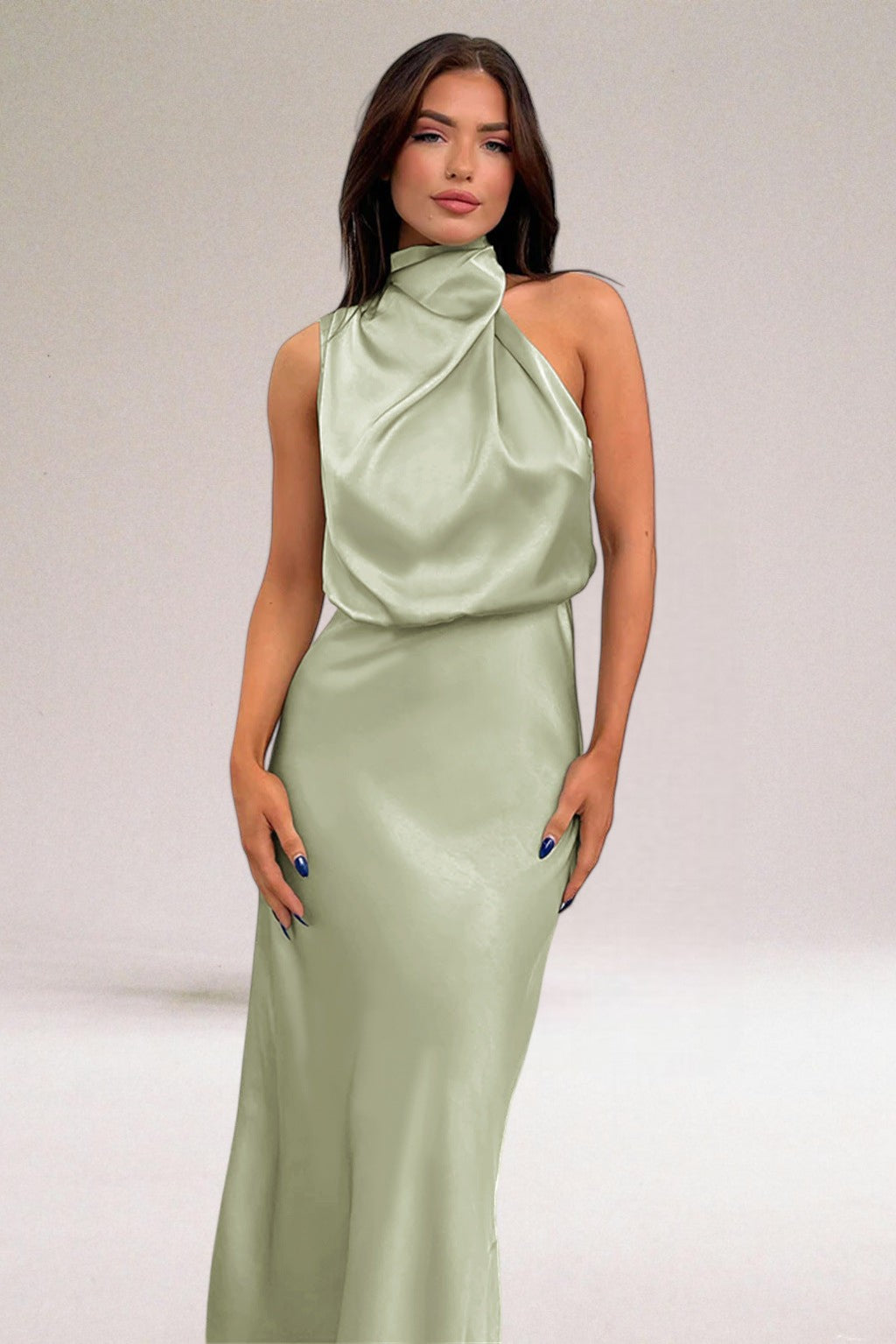 Flavia | Glamorous Satin Dress with Halter Neck