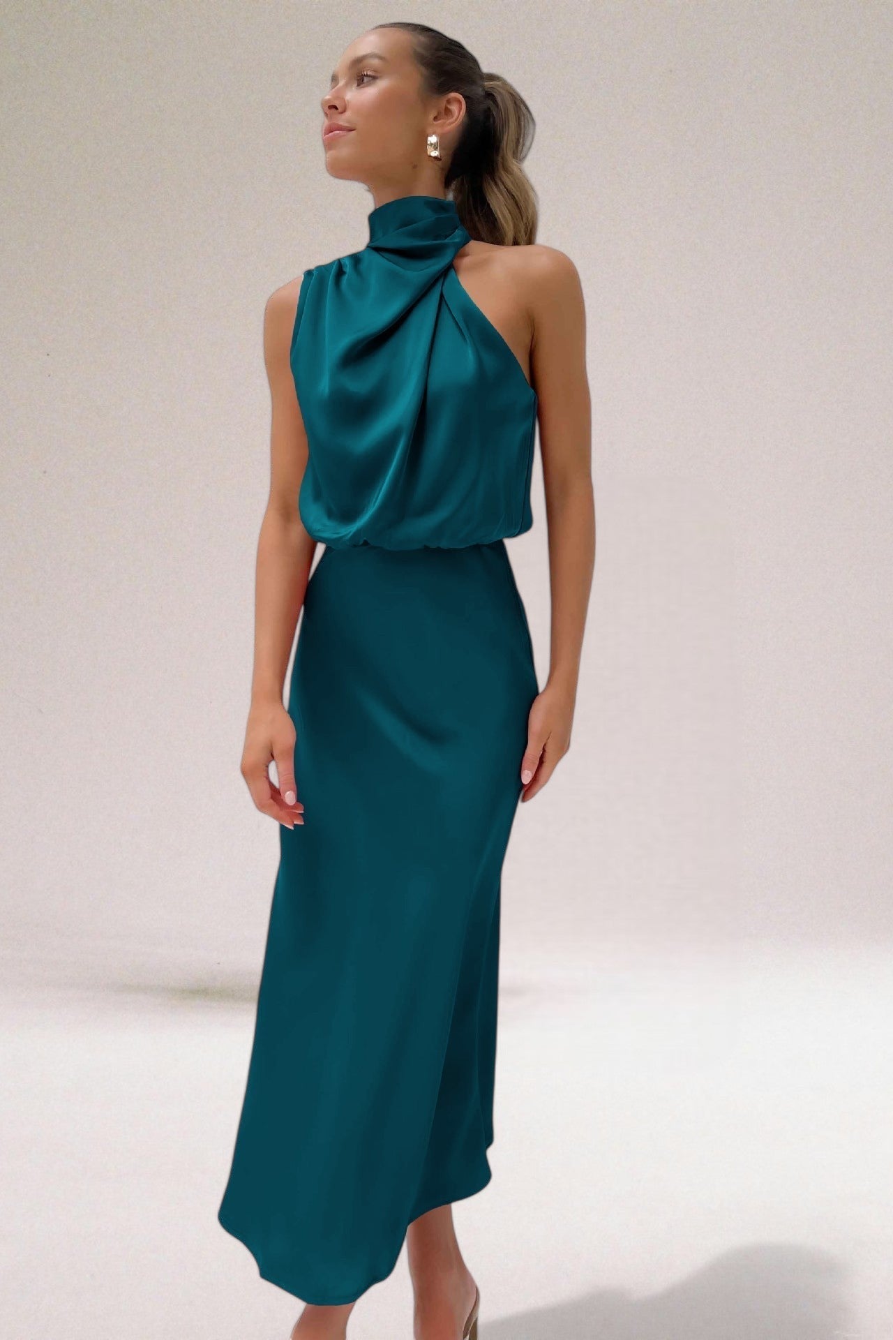 Flavia | Glamorous Satin Dress with Halter Neck