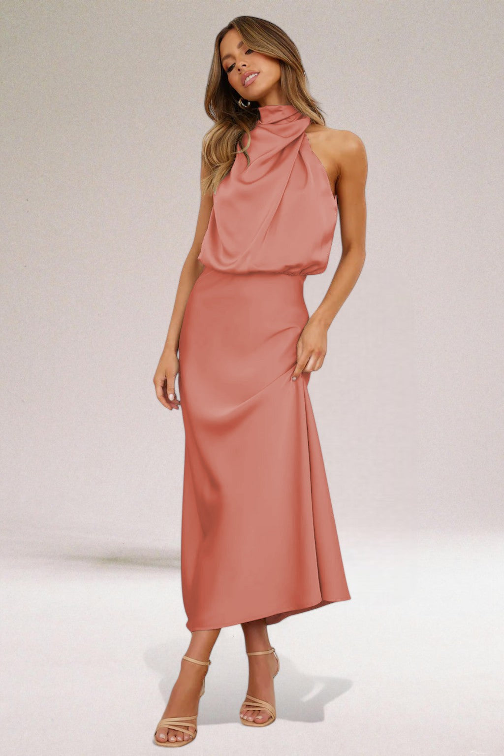 Flavia | Glamorous Satin Dress with Halter Neck