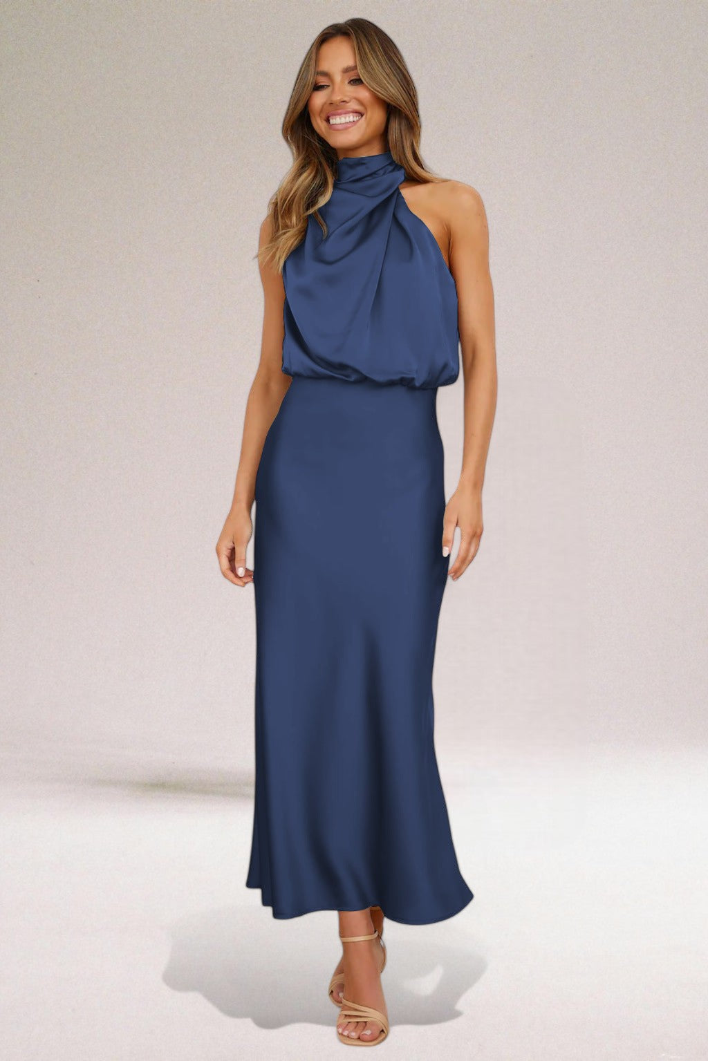 Flavia | Glamorous Satin Dress with Halter Neck