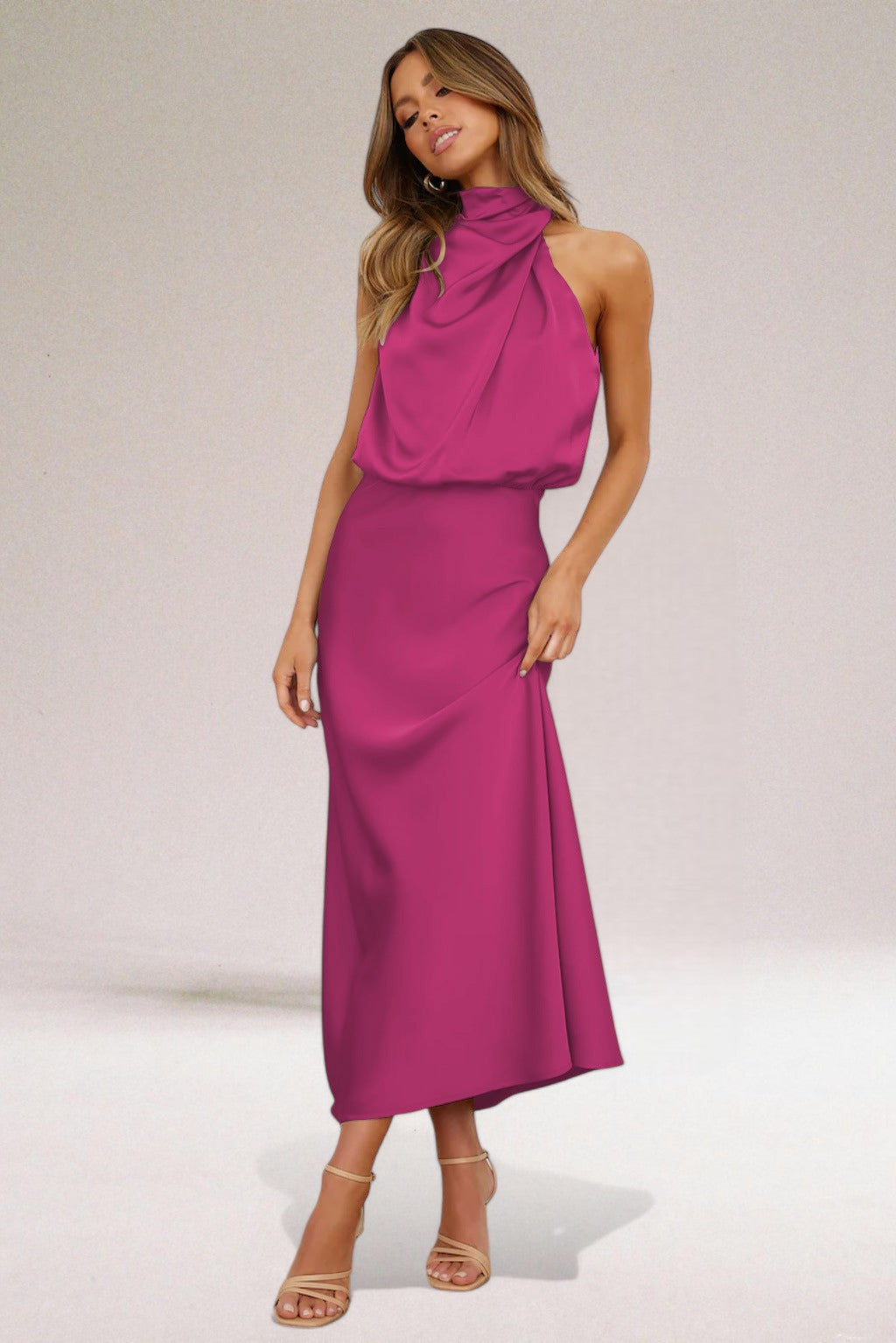 Flavia | Glamorous Satin Dress with Halter Neck