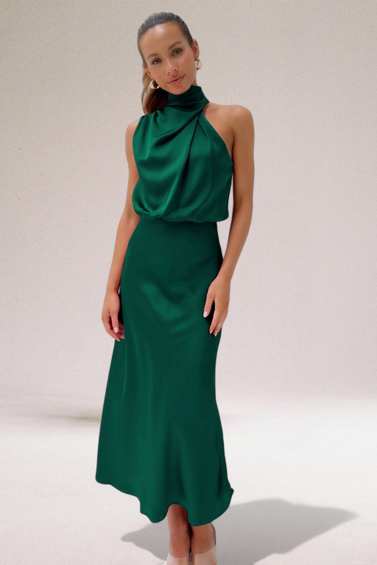 Flavia | Glamorous Satin Dress with Halter Neck