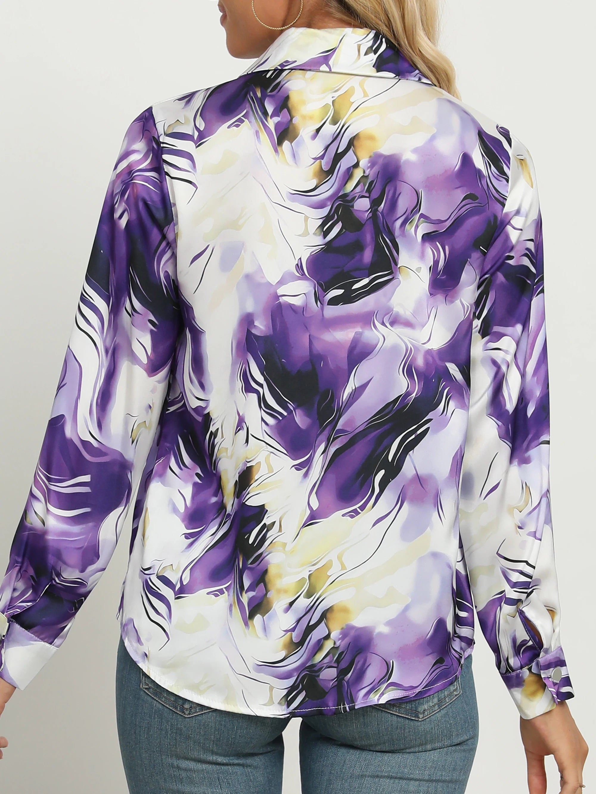 Janine – Marble Print Long Sleeve Blouse