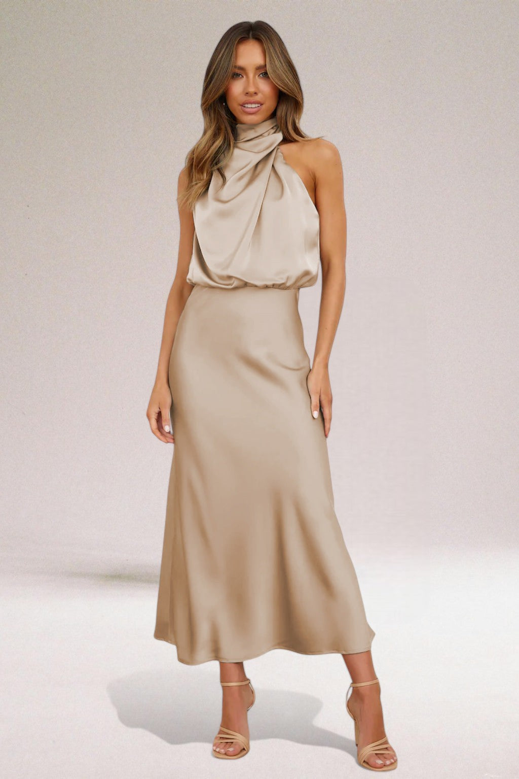 Flavia | Glamorous Satin Dress with Halter Neck