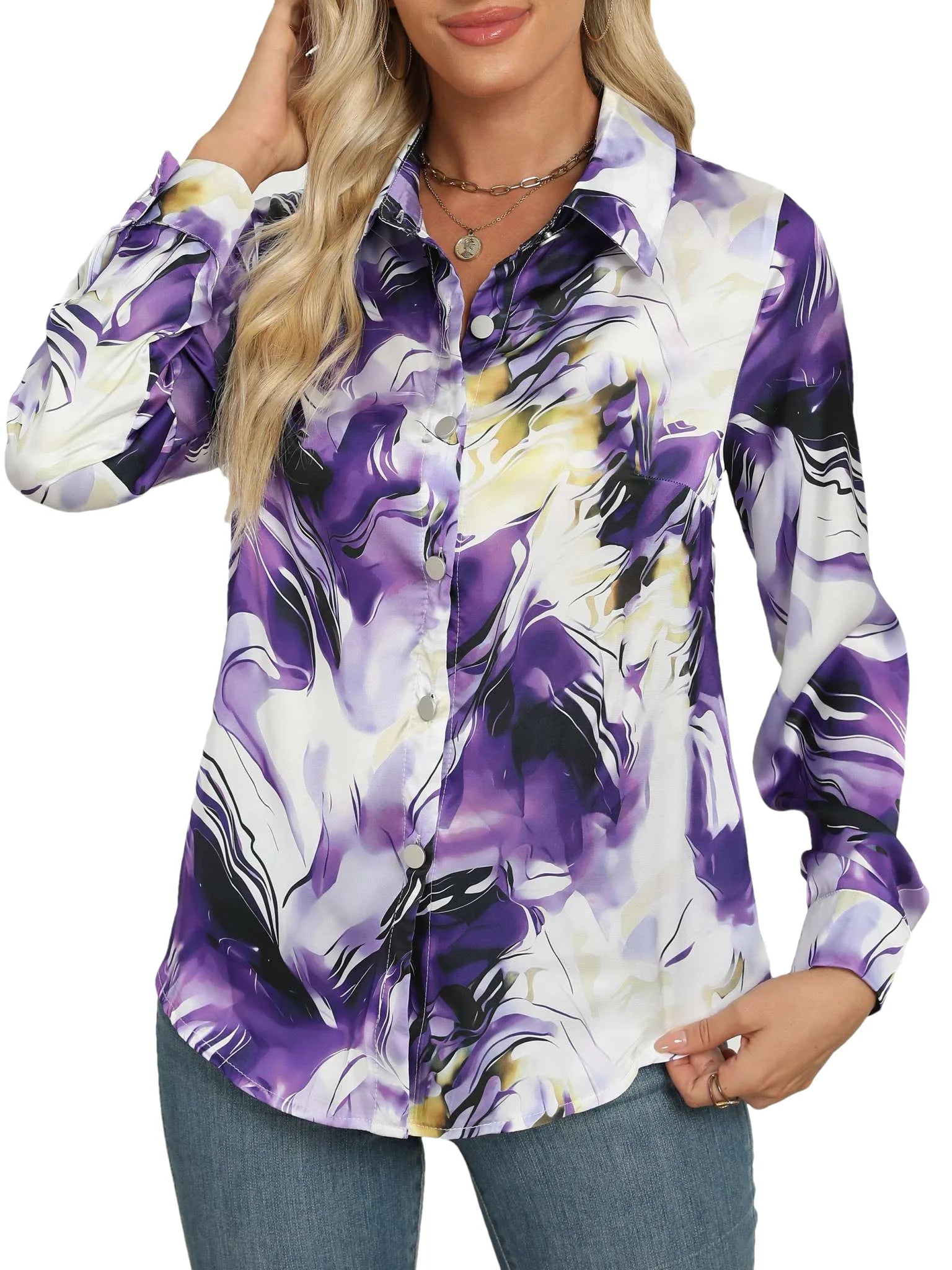 Janine – Marble Print Long Sleeve Blouse