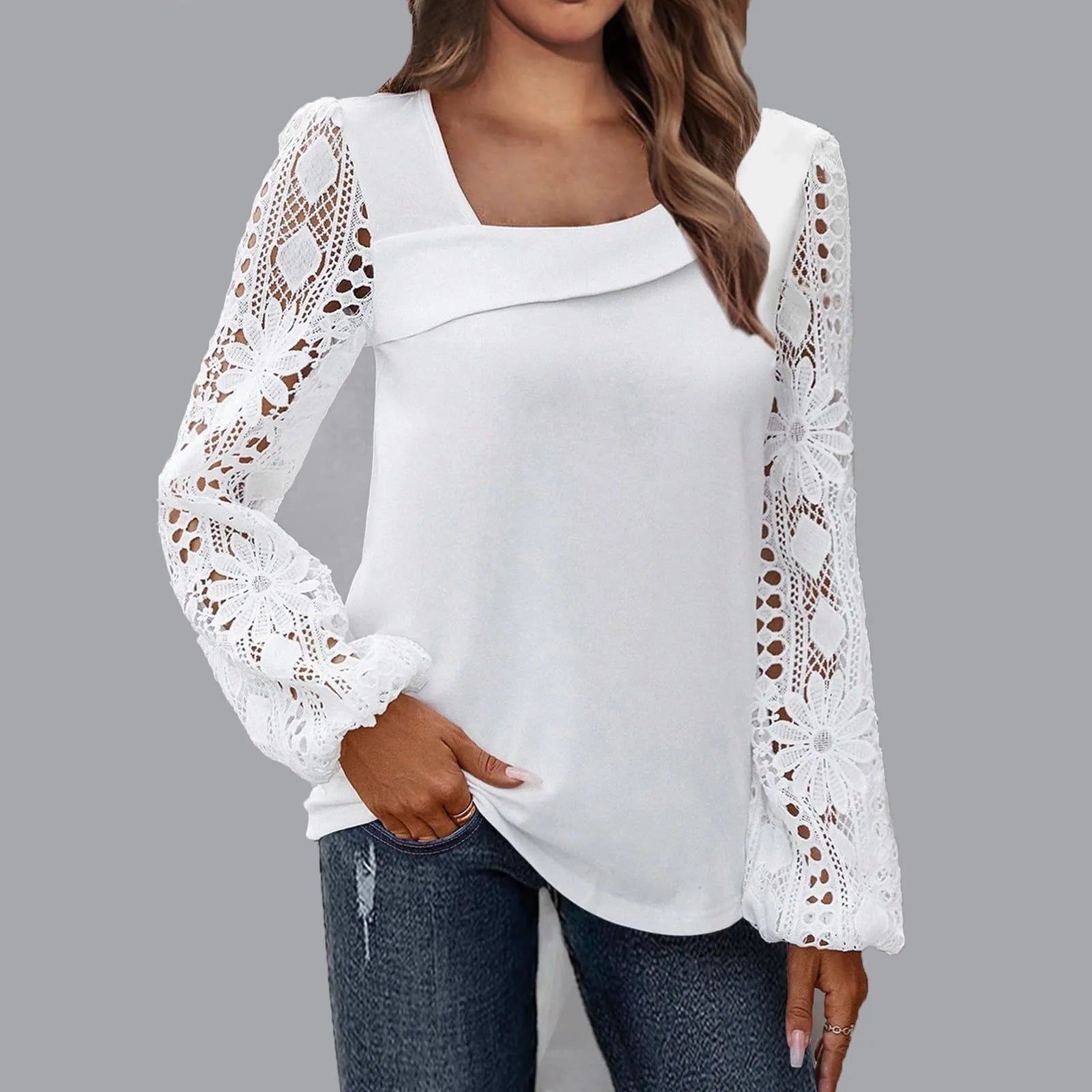 Kiki – Lace Splicing Knitted Shirt