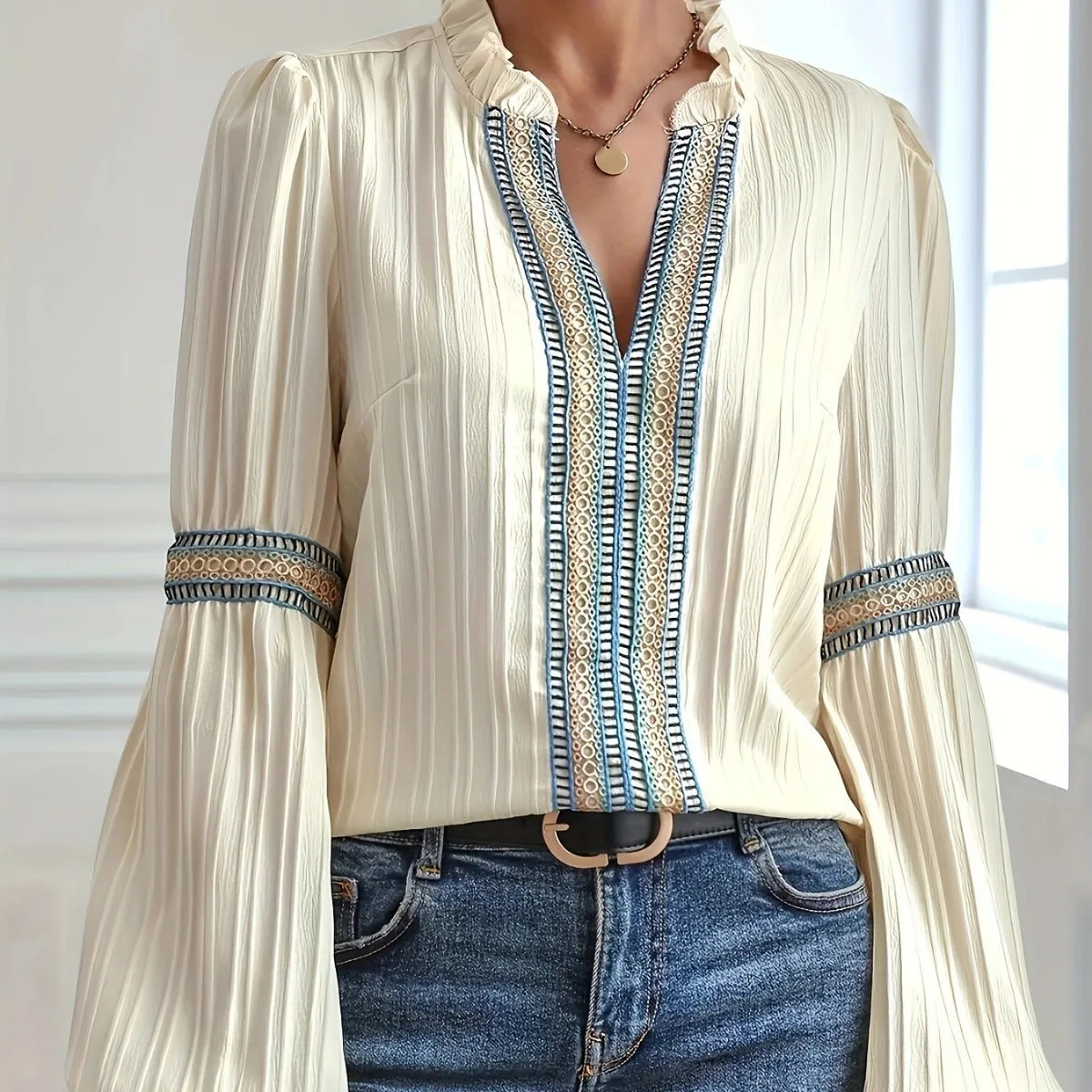 Marian – Elegant Eyelet Long-Sleeve Shirt